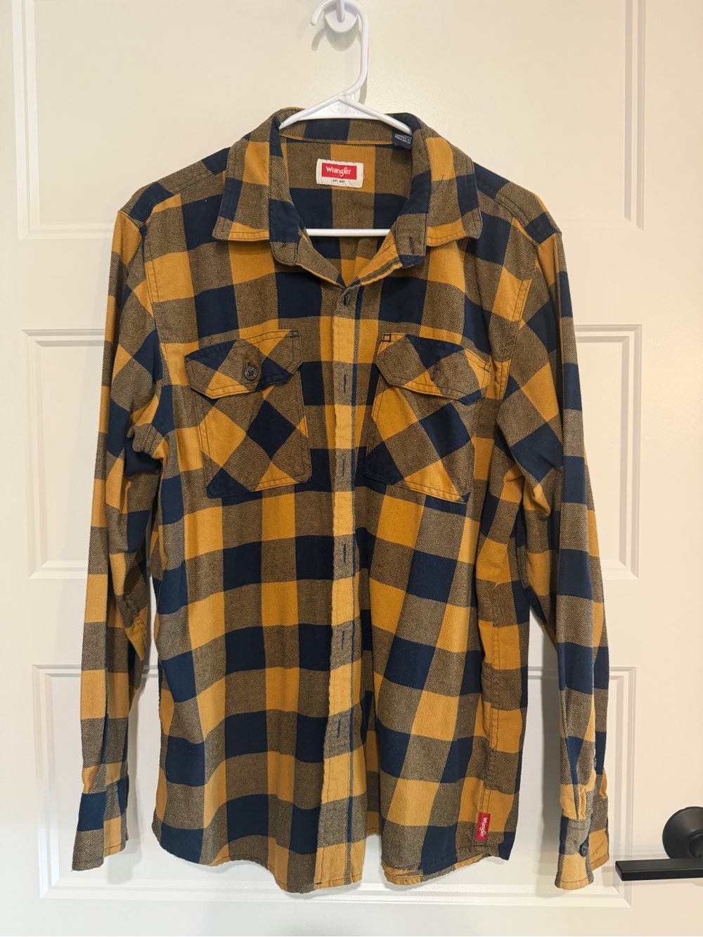 Wrangler Yellow and Navy Check Flannel Button-Down